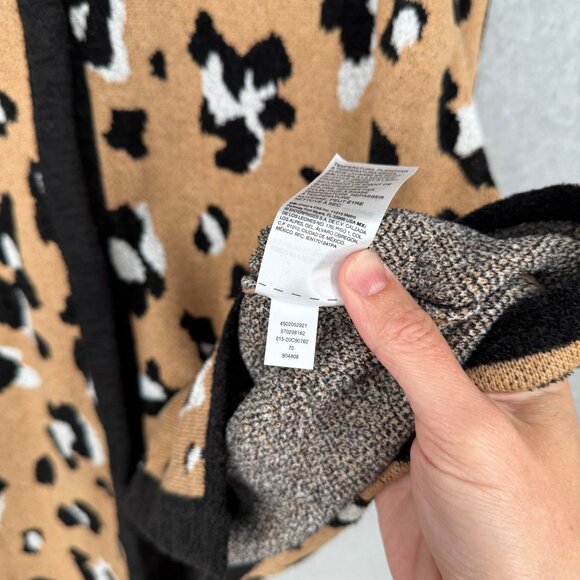 Chicos Long Line Knit Cardigan Sweater Size 1/M Animal Print Hood Cozy NEW - Picture 11 of 14